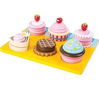 10149 Cupcakes e torte da tagliare small foot in legno, con chiusure a strappo in velcro per combinazioni personalizzate, a partire da 3 anni.