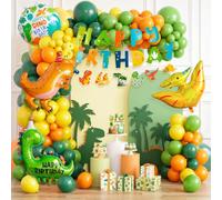 103pzi Set Decorazioni Compleanno Dinosauri,Palloncini Dinosauri Compleanno | 4 Palloncini Dinosauro in Alluminio,Banner Buon Compleanno e Accessori,Addobbi Feste e Compleanno Bambino 3 4 5 Anni