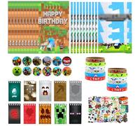 104 Pcs Kit Videogiochi per Festa Compleanno, Game Bomboniera con Borsa, Badge, Adesivi, Braccialetti e Bloc