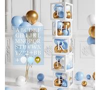 104 Scatole Decorazioni per Baby Shower Ragazzi, 5 Scatola Palloncini Blu con Lettere, 45 Palloncini Blu Oro Bianco, Scatole Baby per Feste Compleanno, Decorazione DIY