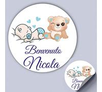 104 Tag Adesivi personalizzati nascita, battesimo, compleanno, PERSONALIZZALO QUI con nome data, etichette adesive, Adesivo bomboniere, scatolini, sacchetti, portaconfetti