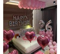 1042 pezzi di decorazioni per feste di compleanno rosa, striscione "Buon Compleanno" argentato da 16 pollici, 1000 petali di rose finti, palloncino gigante di numero in fogli da 40 pollici, adatto per