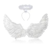 105 cm, ali d'angelo bianche con alone, ali d'angelo, angelo di piuma, ali d'angelo, per donne e ragazze, per feste di carnevale, travestimento