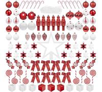 105 Pezzi di Decorazioni per L'Albero di Natale Set di Ornamenti in plastica, comprese Le Palline per Albero di Natale, Fiocchi di Neve, ghiaccioli, Stelle, pigne, ghirlande di Perline (Rosso)