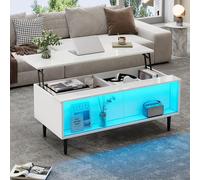 105 x 50 x 43 cm, tavolino da caffè regolabile in altezza con spazio nascosto, tavolo da soggiorno con luce LED, tavolino da divano con spazio di archiviazione e superficie espositiva in vetro