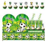 105pcs Forniture per Feste di Calcio,Bambino Compleanno Calcio Decorazioni Set di Stoviglie per Feste di Compleanno a Tema Calcio per Un Massimo di 20 invitati.