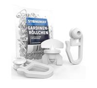 106 ganci per tende e rotoli per sistemi di binari, 100 feltrini e 6 fermi, ruote in plastica per binari per tende, ganci per tende con rullo per nastro arricciato, 8 mm, colore bianco