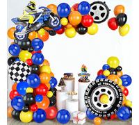 106 pezzi Kit di arco e ghirlanda di palloncini a tema motocicletta, palloncini a forma di pneumatico di motocicletta grandi da 18 pollici a scacchi bianchi e neri, adatti per decorazioni di feste di 