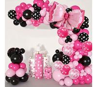 106 pezzi/set Arco di palloncini rosa e nero, include fiocchi e palloncini a pois, palloncini a forma di topo rosa, adatto per decorazioni di feste di compleanno a tema topo dei cartoni animati, festa