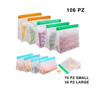 106 pz sacchetti in plastica riutilizzabili con chiusura per conservare alimenti