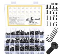 1062 PzViti M3 M4 M5 M6, Bulloni e Dadi, Set di Viti a Testa Svasata con Esagono Incassato, Viti a Testa Piatta Esagonale con Dadi e Rondelle, Kit di Assortimento Vite Esagonali con Chiave (Nero)