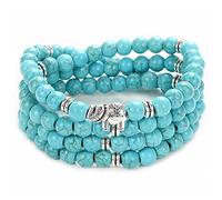 108 Bracciale da polso avvolgente con collana di perle di pietra Mala con ciondolo a forma di elefante Regalo di gioielli fatti a mano (Turchese verde (Green Turquoise))
