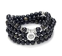 108 Bracciale Mala Preghiera Meditazione Perline Collana con il malocchio Charm Good Luck Yoga Jewellery (Ossidiana d'oro (Gold Obsidian))