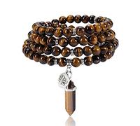 108 Mala Perle Bracciale Naturale Ametista Naturale Gemma Multistrato Pietre cristalline di Cristalli Braccialetti allungati Reiki Quarzo Regali di Gioielli per Uomini da Uomo (Ametista)