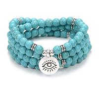 108 Mala preghiera perline braccialetto collana protezione yoga meditazione gioielli con il simbolo dello yoga malocchio (Turchese verde (Green Turquoise))