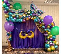 108 palloncini per martedì grasso, ghirlanda, kit per arco e ghirlanda, metallizzati, viola, verde, oro, maschera, segno, palloncini, per feste in maschera, Mardi Gras, New Orleans, feste, martedì,