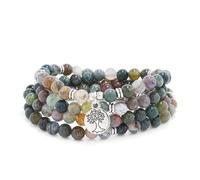 108 perle di pietra Mala fatte a mano con ciondolo albero della vita - da indossare come collana o braccialetto (Agata indiana (Indian Agate))