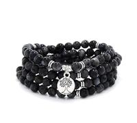 108 perle di pietra Mala fatte a mano con ciondolo albero della vita - da indossare come collana o braccialetto (Labradorite)