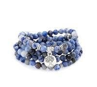 108 perle di pietra Mala fatte a mano con ciondolo albero della vita - da indossare come collana o braccialetto (Diaspro maculato blu (Blue Spot Jasper))