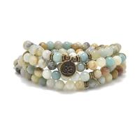 108 Perline Mala in Pietra Naturale Gioielli Yoga Bracciale e Collana da Meditazione con Ciondolo Om (Amazonite (Amazzonite))