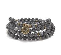 108 Perline Mala in Pietra Naturale Gioielli Yoga Bracciale e Collana da Meditazione con Ciondolo Om (Labradorite (Labradorite))