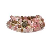 108 Perline Mala in Pietra Naturale Gioielli Yoga Bracciale e Collana da Meditazione con Ciondolo Om (Watermelon Tourmaline (Tormalina Anguria))