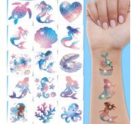 108 pezzi Tatuaggi temporanei glitterati a tema sirena - Simpatici gadget per feste a tema mare e sirene, perfetti per compleanni a tema oceano e sirene Carta tessile