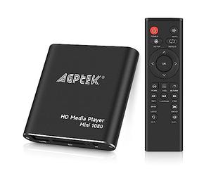 1080p Lettore Multimediale HDMI, Mini HD Media Player con Telecomando | Lettore multimediale per TV, compatibile con MKV e RM, con ingresso USB (128 GB), HDD (8 TB) e Scheda SD, nero