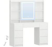 108cm Postazione Trucco, Toeletta Trucco con Luce LED Regolabile,Toeletta con Specchio, 7 Cassetti e 4 Ripiani, Spazio Contenitivo Dietro lo Specchio, Moderno, Bianco Informazioni su questo articolo1.