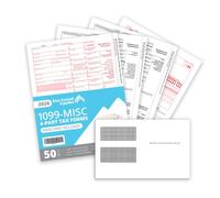 1099 Misc Forms 2020 - Kit di moduli fiscali in 4 parti, kit da 50 fornitori di moduli laser, compatibile con Quickbooks e software di contabilità, 50 buste autoadesive incluse