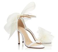 10CM/3.93IN Pizzo Open Toe Bowknot Strap Sandali da Passerella T-Stage Tacco A Spillo Sandali di Grandi Dimensioni,Bianca,40 EU