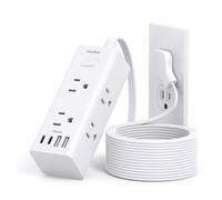 10Ft Extension Cord with Multiple Outlets, Flat Plug Power Strip Surge Protector with 10 Ft Long Cord, 6 Outlet 3 USB Ports (1 USB C), Multi Outlet Wall Plug for Travel, College, Dorm Room Essentials