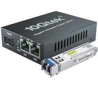 10Gtek 3 Ports 1.25G Media Converter with 1 SFP Port + 2 RJ45 Ports, packed with a 1000Base-LX Module, 1000Base-LX to 10/100/1000Base-Tx, up to 20-KM