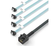 10Gtek MiniSAS HD SFF-8643 Breakout to 4xSATA Cable, for Server JBOD/Storage Tray & SAS RAID Controller Compatibility, SATA Right Angle, 0.8m(2.62ft)