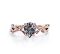 10k/ 14k/ anello di fidanzamento in quarzo rutilato nera per donne 1 forma a forma di pera nera anello nuziale in quarzo rutilato rutilato vintage art deco anticella anello di promessa per lei