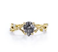 10k/ 14k/ anello di fidanzamento in quarzo rutilato nera per donne 1 forma a forma di pera nera anello nuziale in quarzo rutilato rutilato vintage art deco anticella anello di promessa per lei