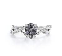 10k/ 14k/ anello di fidanzamento in quarzo rutilato nera per donne 1 forma a forma di pera nera anello nuziale in quarzo rutilato rutilato vintage art deco anticella anello di promessa per lei