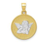 10k Bicolore Oro Lucidato & Testurizzati Confine Seduto Angelo Medaglia Ciondolo