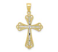 10k Bicolore Oro Lucidato Testurizzati Medio Filigrana Confine Germogliato Croce