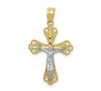 10k Bicolore Oro Solido & Testurizzati 30mm Filigrana Crocifisso Ciondolo