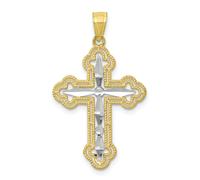 10k Bicolore Taglio Diamante & Doppio Perline Confine Medio Germogliato Croce