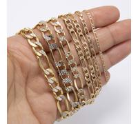 10K Giallo Oro Bianco Taglio Diamante Figaro Collegamento Catena Bracciale Tutti