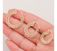 10K Massiccio Greco Chiave Orecchini a Cerchio Oro Giallo Tutte le Taglie