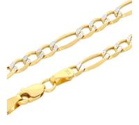 10K Oro Giallo 3.5mm Taglio Diamante Bianco a Pavé Figaro Collana a Catenina Da