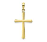 10k Oro Giallo Alto Lucidato Smussato a Punta Consigli 2D Croce Ciondolo