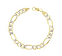 10K Oro Giallo da Uomo Massiccio 8.5mm Taglio Diamante Bianco Pave Catena Figaro