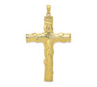 10k Oro Giallo extra Large Testurizzati 2D Pepite Stile Croce Ciondolo