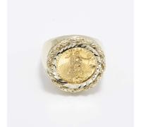 10K Oro Giallo Massiccio Corda Catena Incastonato Moneta Anello Sigillo Tutte le