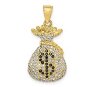 10k Oro Giallo Nero & Zirconia Cubica Trasparenti Micro Pavé Soldi Borsa