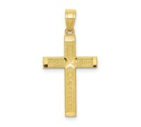 10k Oro Giallo Piccolo 27mm Perline Trama Latino Croce Ciondolo
